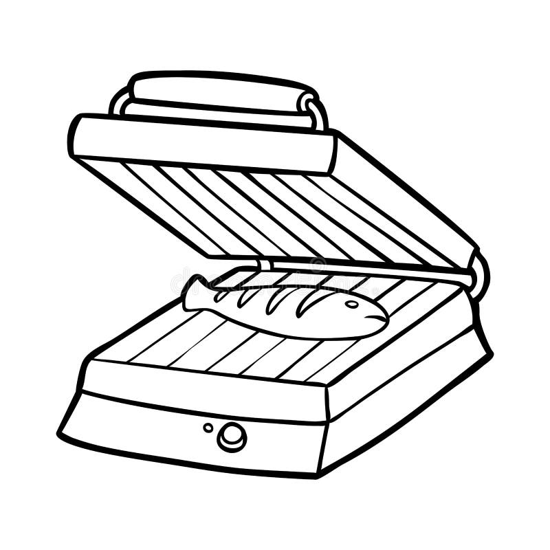 Coloring book electric contact grill black and white cartoon kitchen appliances stock vector