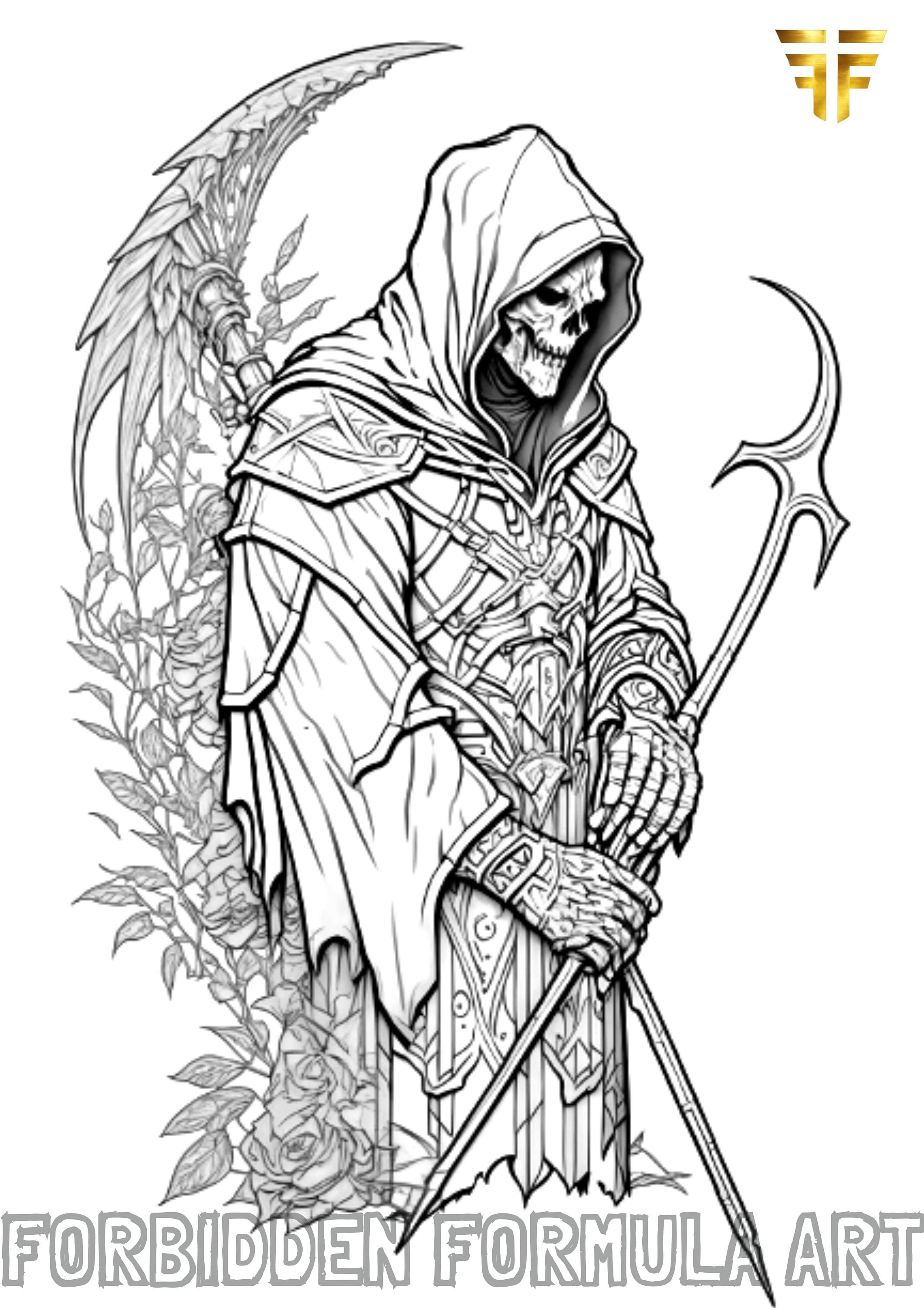 Illustration the reaper page coloring for adults grayscale coloring trippy page adult relaxation coloring skull pages printable the reaper download now
