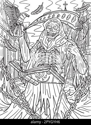 Halloween grim reaper coloring page for adults stock vector image art