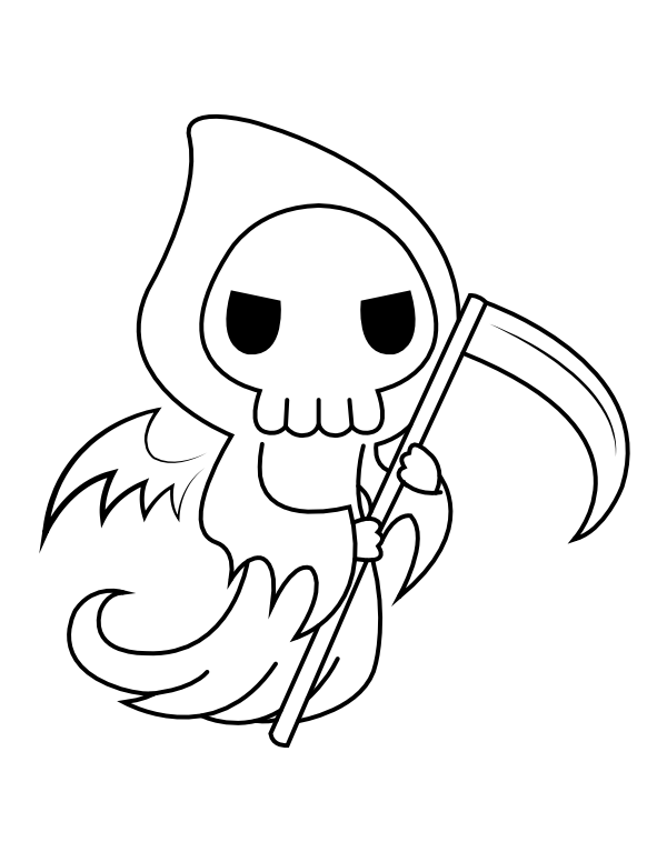 Printable winged grim reaper coloring page