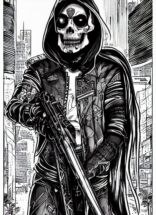 Grim reaper portrait cyberpunk manual by steampoweredmikej inktober ink drawing black and white coloring pages manga highly detailed