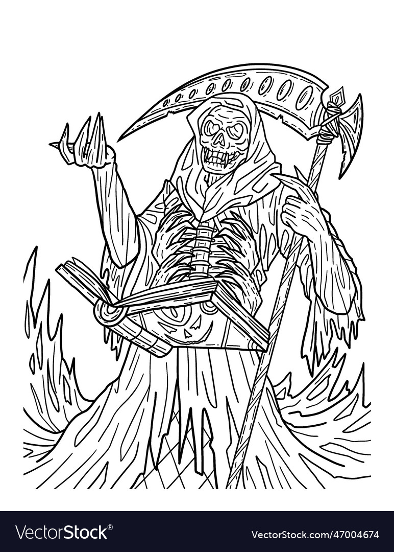 Halloween grim reaper isolated coloring page vector image