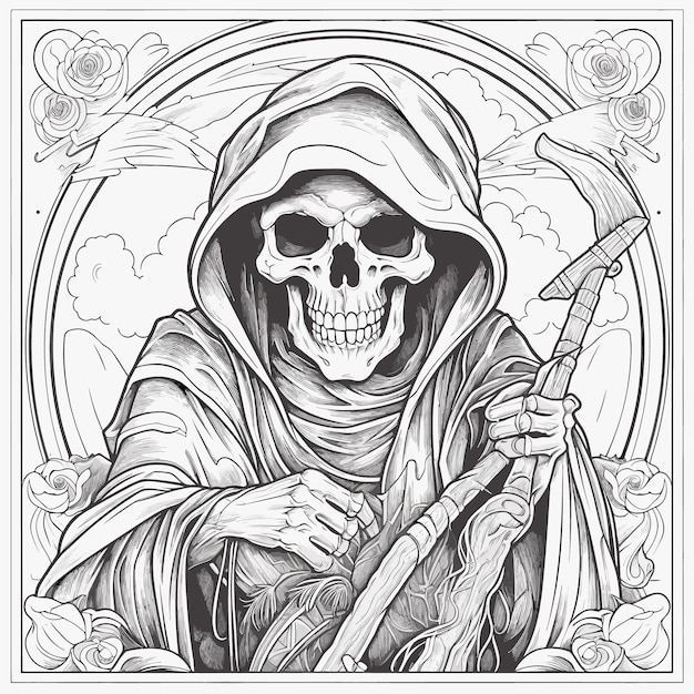 Premium vector sketch hand drawn single line art coloring page line drawing death devil skull day