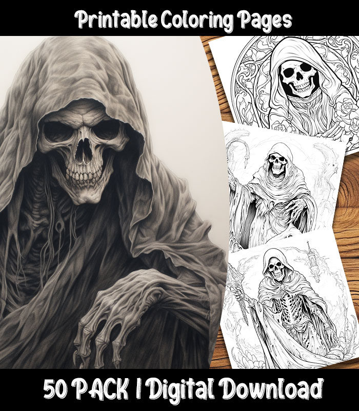 Grim reeper coloring pages digital pack happy colorist