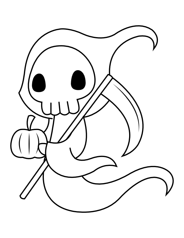 Printable grim reaper and pumpkin coloring page