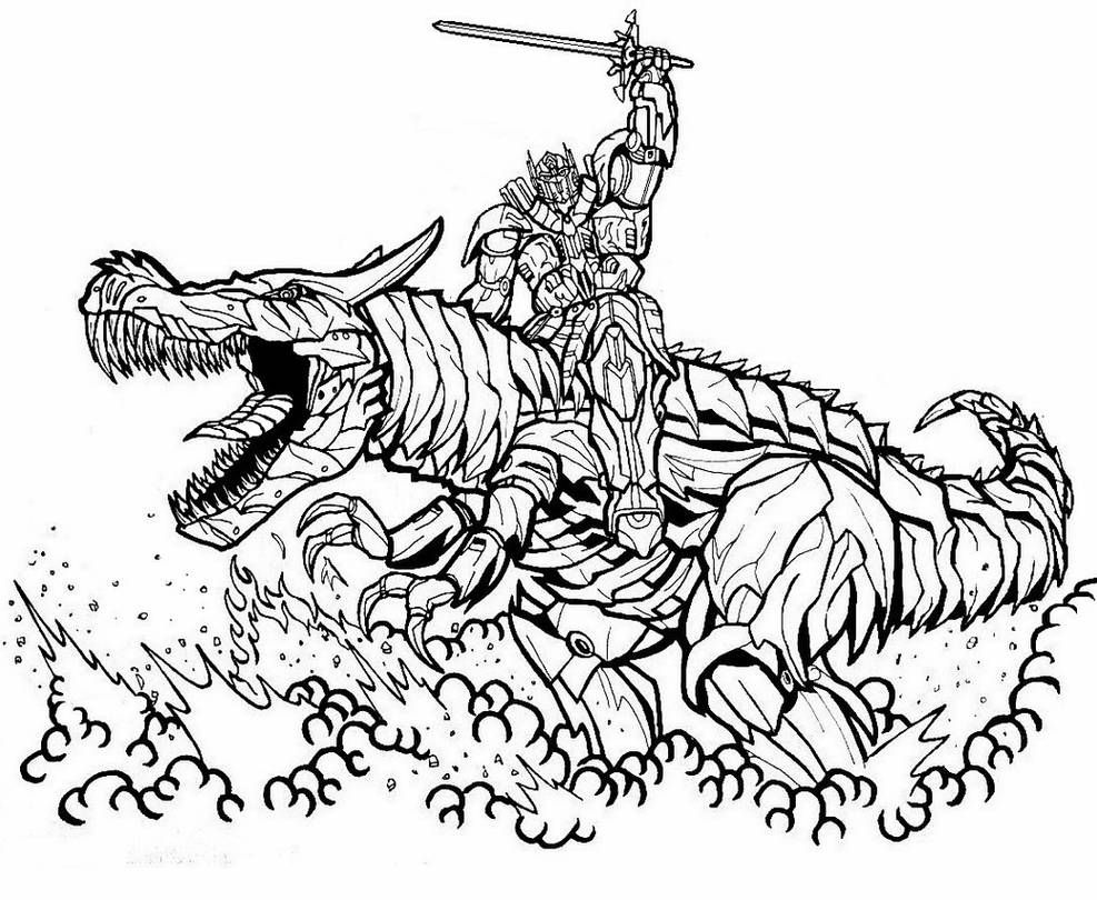 Optimus prime and grimlock by godzillafan on deviantart transformers coloring pages dinosaur coloring pages dragon coloring page