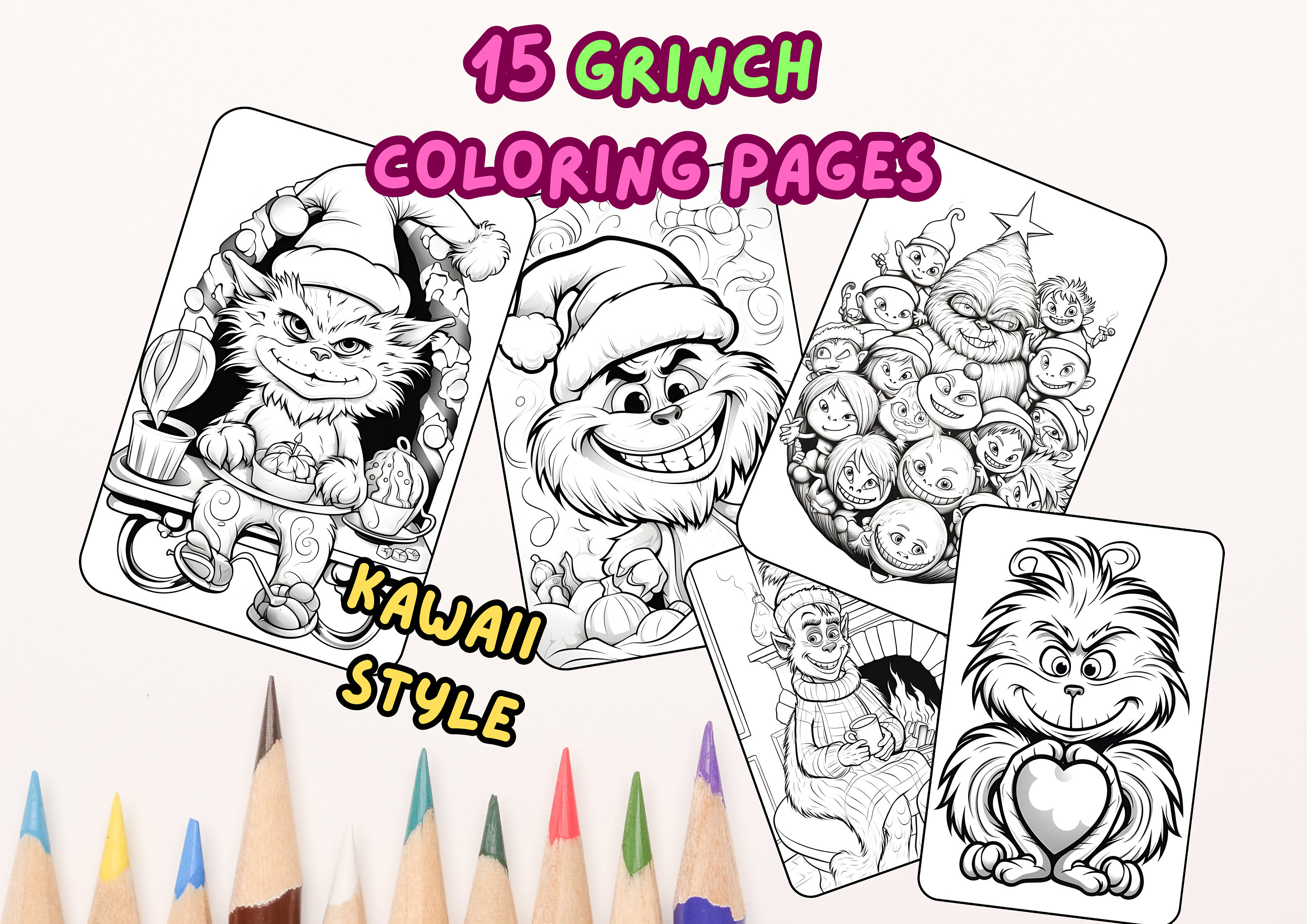 Grinch coloring pages set cute christmas fun for kids sheets download now
