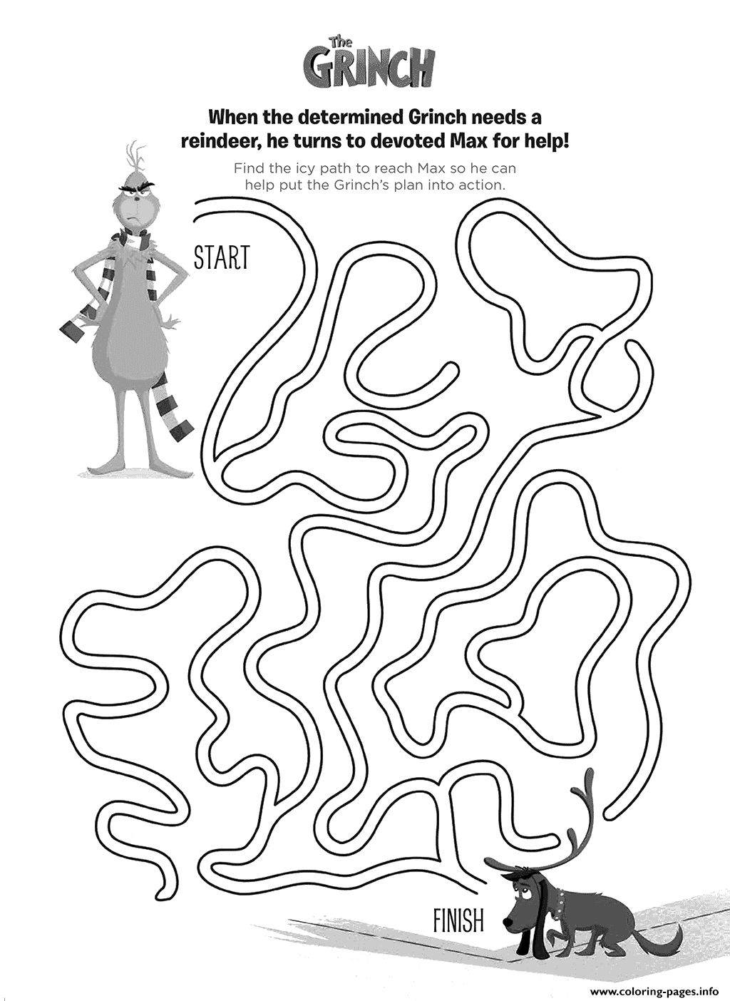 The grinch maze grinch and max coloring page printable