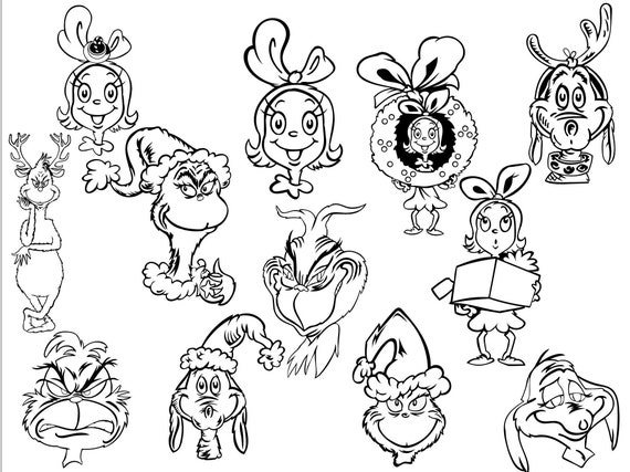 The grinch bundle coloring page png kids coloring activity png instant download