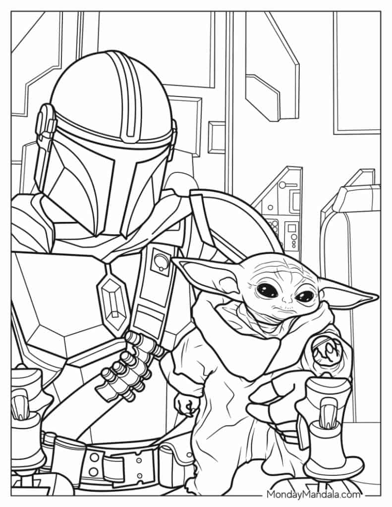 Baby yoda coloring pages free pdf printables
