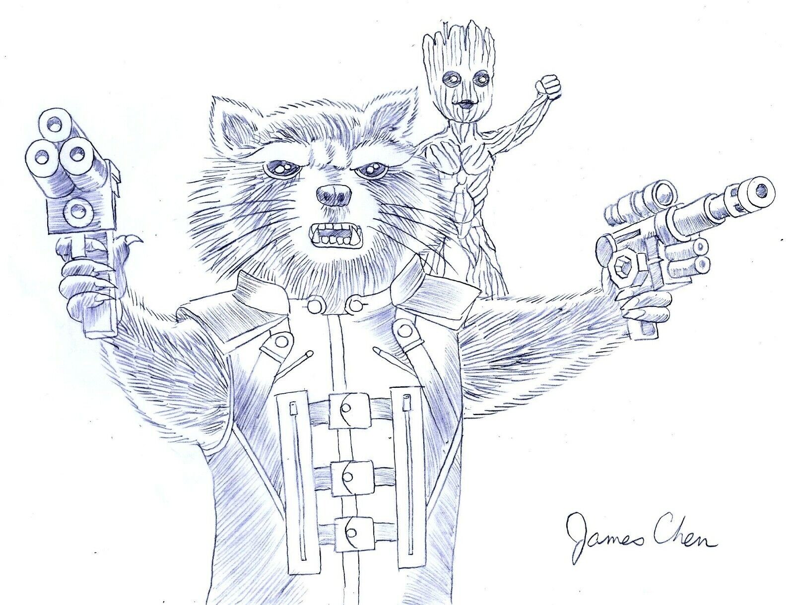 Rocket raccoon groot guardians of the galaxy original comic art on rd stock