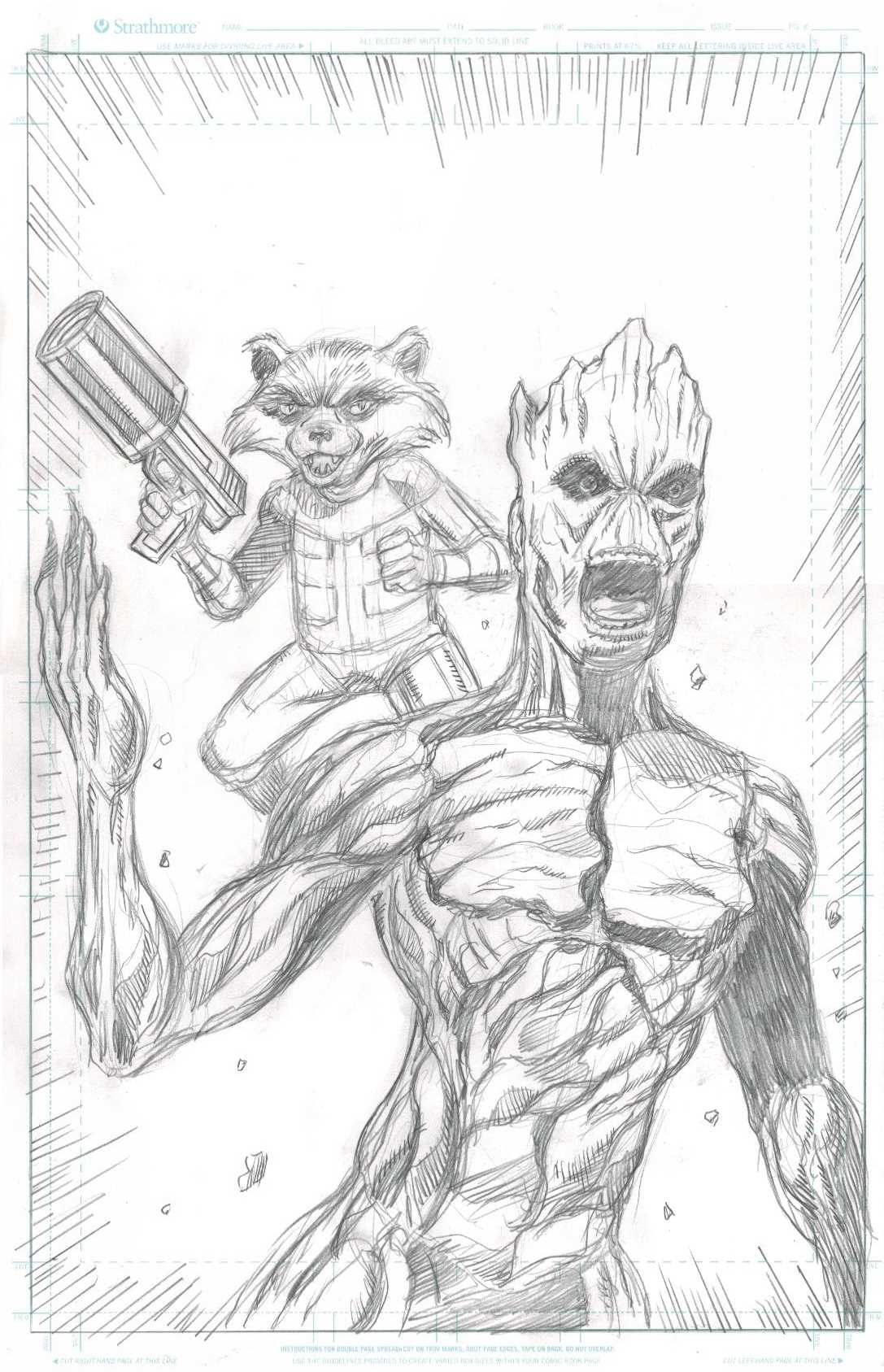 Guardians of the galaxy rocket raccoon groot original art drawing pinup page in jason gs guardians of the galaxy ic art gallery room