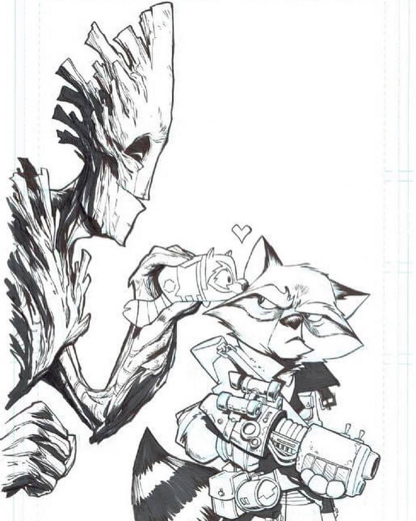 Rocket and groot tsum tsum color line art by briankesinger on