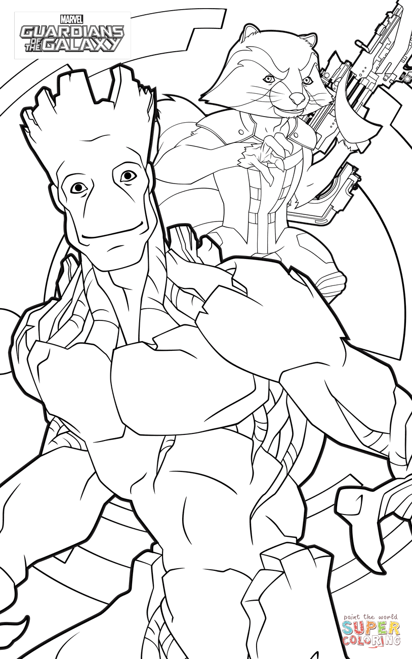 Rocket and groot coloring page free printable coloring pages