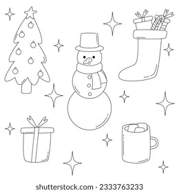 Set outline christmas retro groovy elements stock vector royalty free