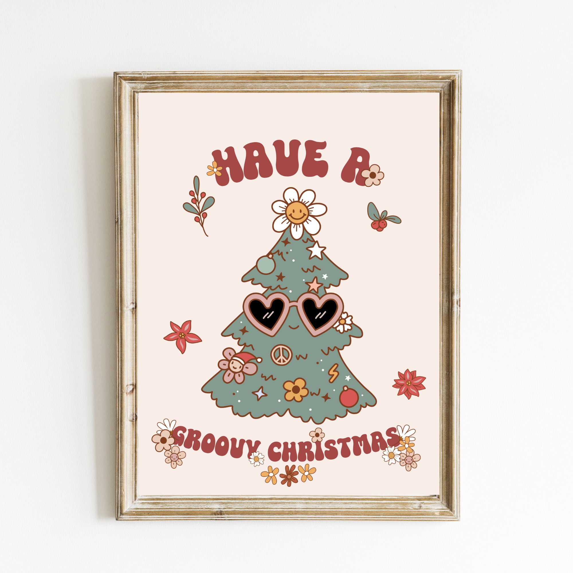 Have a groovy christmas print retro hippie christmas art cute vintage style christmas tree print whimsical holiday digital download instant download