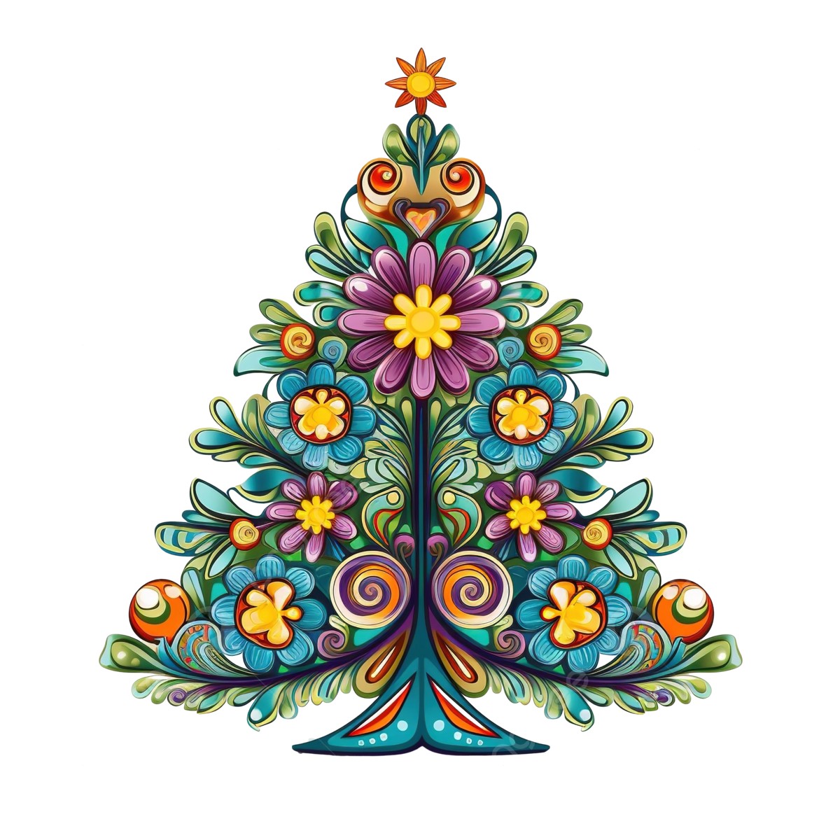 Retro christmas tree with a garland hippie groovy style retro christmas tree png transparent image and clipart for free download