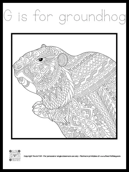 Happy groundhog day mandala coloring page cursive font â the art kit