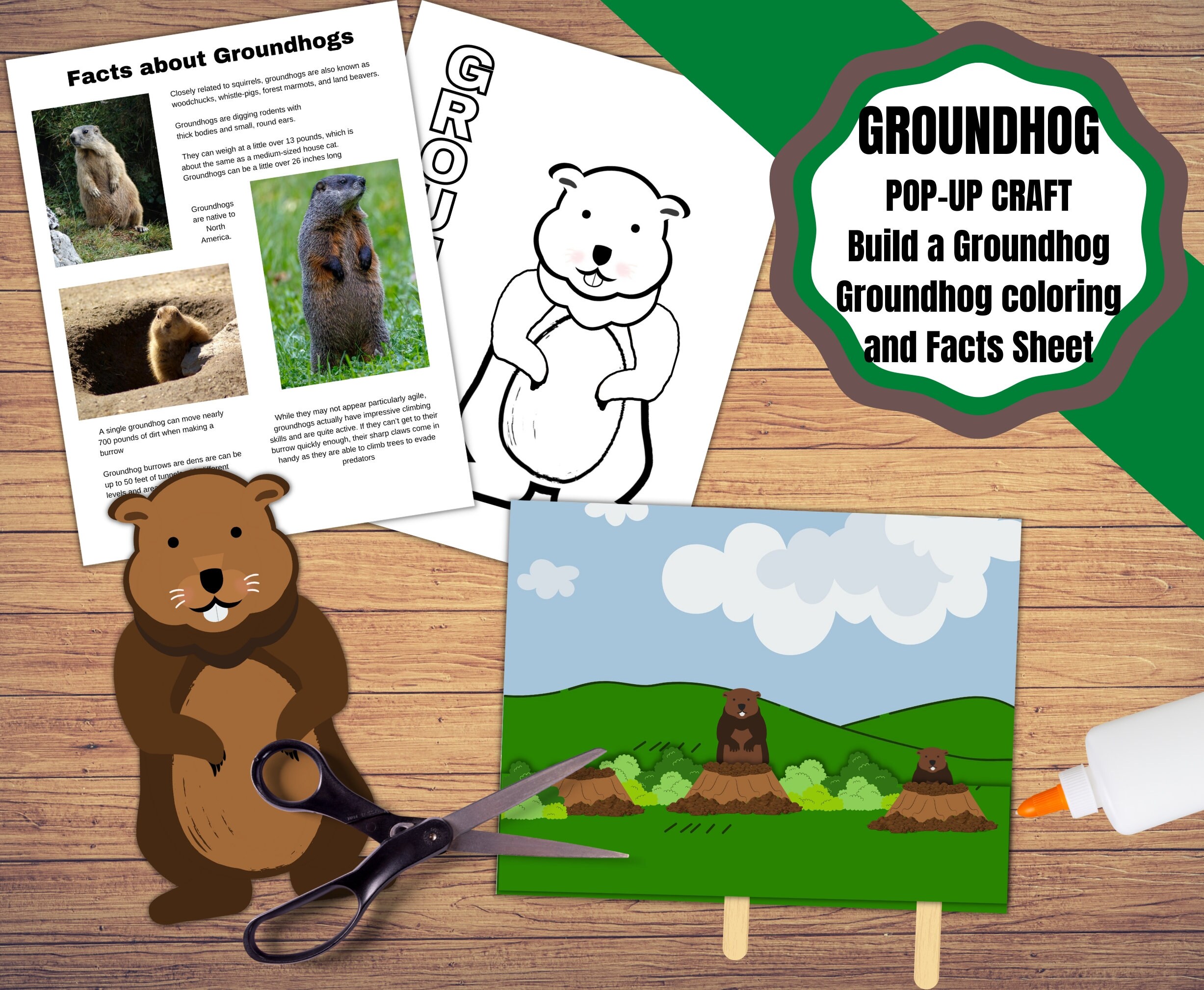 Printable groundhog craft and activity pack pop