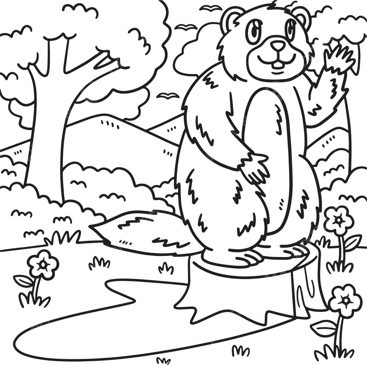 Waving groundhog groundhog day coloring coloring page silhouette whistlepig vector coloring page silhouette whistlepig png and vector with transparent background for free download