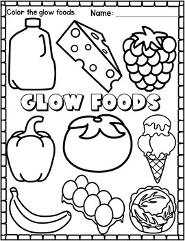 Go glow and grow foods worksheets by futuristic teacher tpt