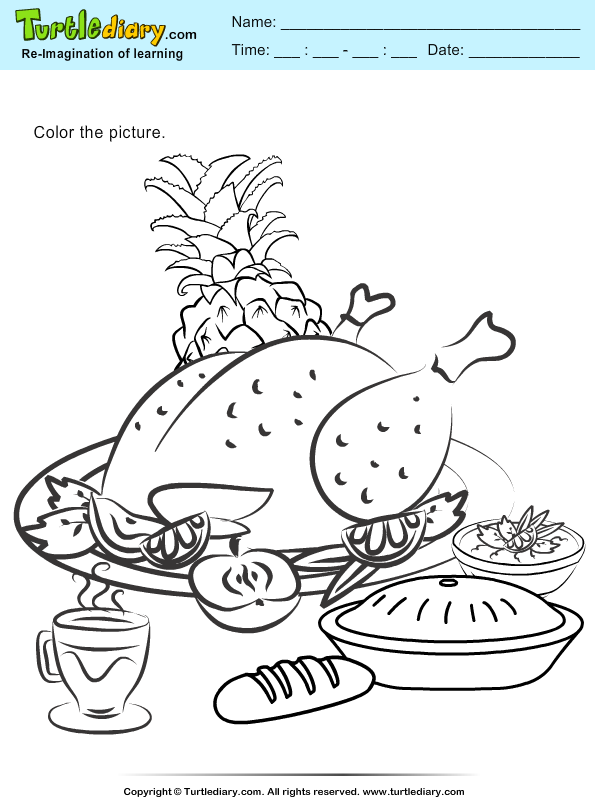Roasted turkey coloring sheet turtle diary