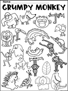 Grumpy monkey picture book writing sequencing coloring activity tpt