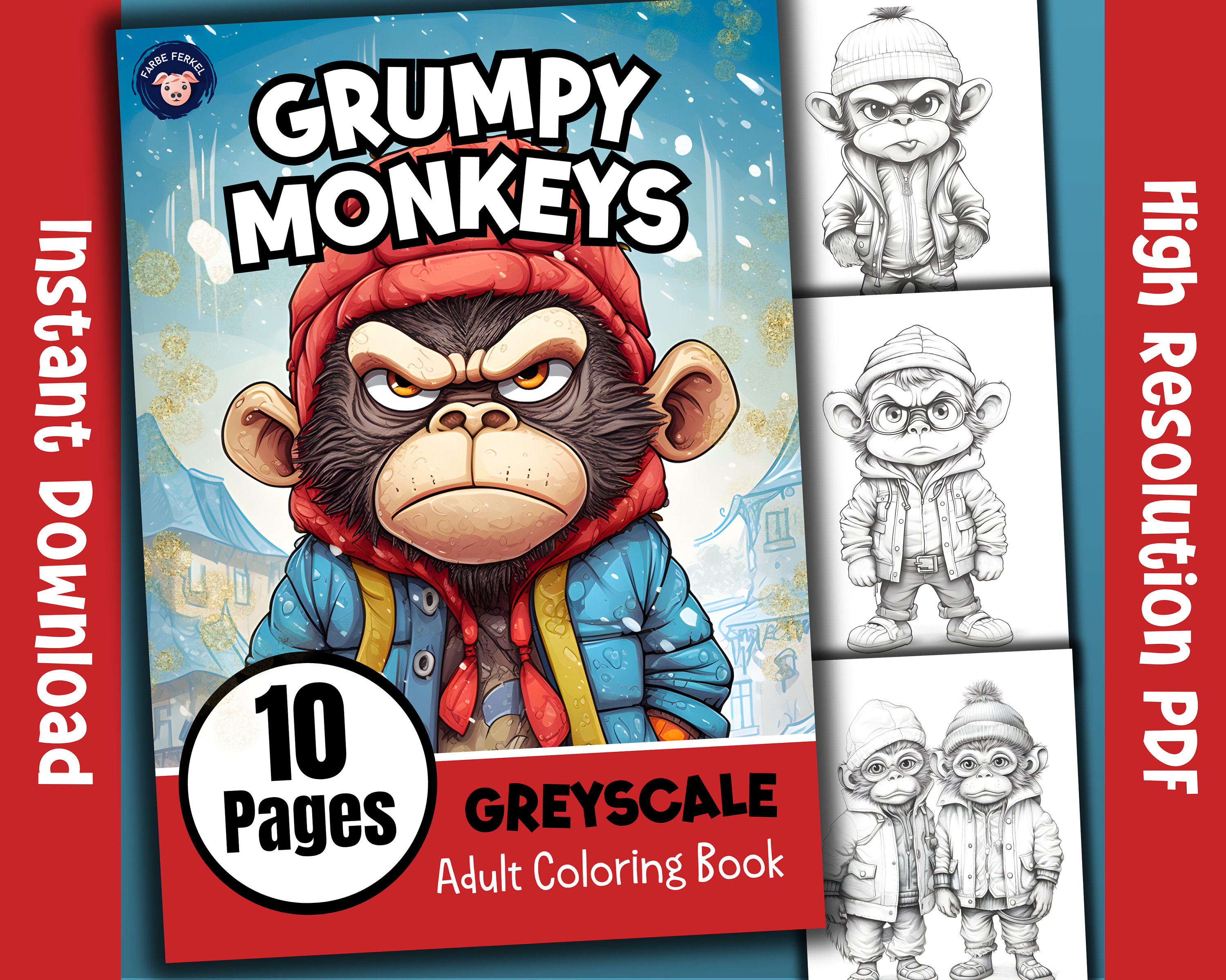 Grumpy monkeys greyscale coloring book funny coloring book monkey coloring books fun coloring pages colouring books cute coloring