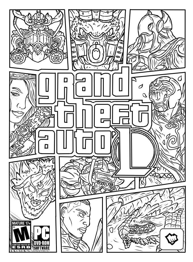 Gta v and league of legends crossover made by me color will be added rdrawing