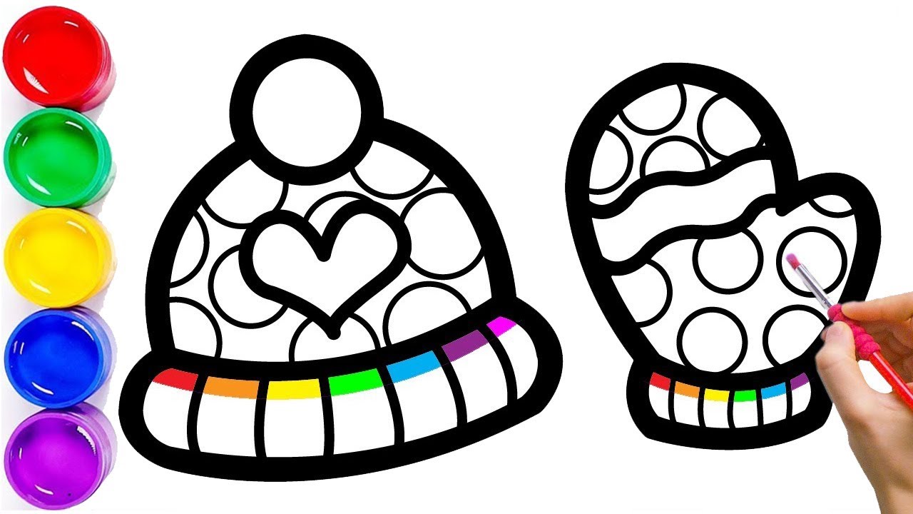 Dibujar y colorear gorro y guantes de invierno para niãos how to draw winter hat and gloves for kid