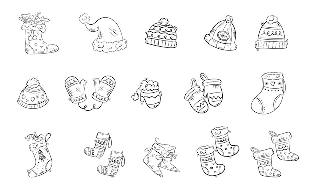 Premium vector gloves and sock for christmas hand drawn coloring