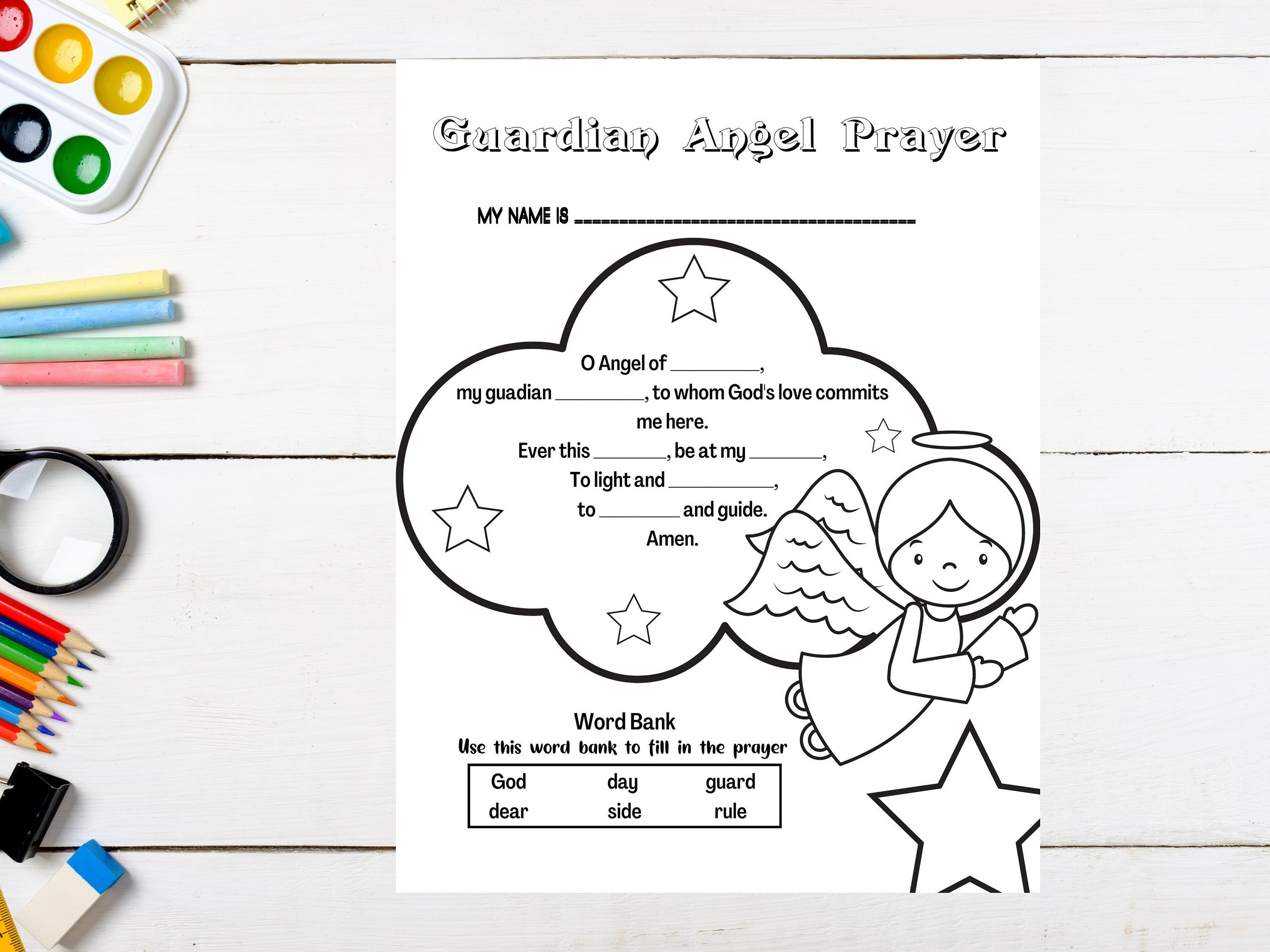 The guardian angel prayer coloring page for kids catholic