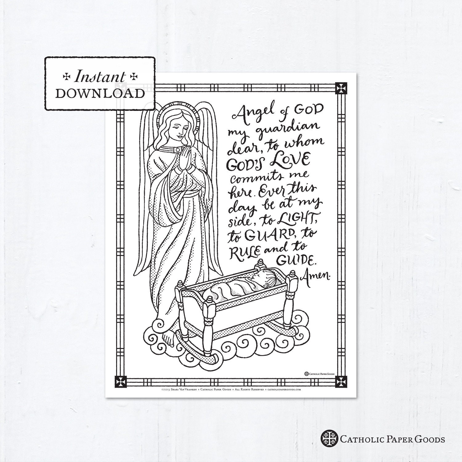 Catholic coloring page the holy guardian angels catholic saints printable coloring page digital pdf
