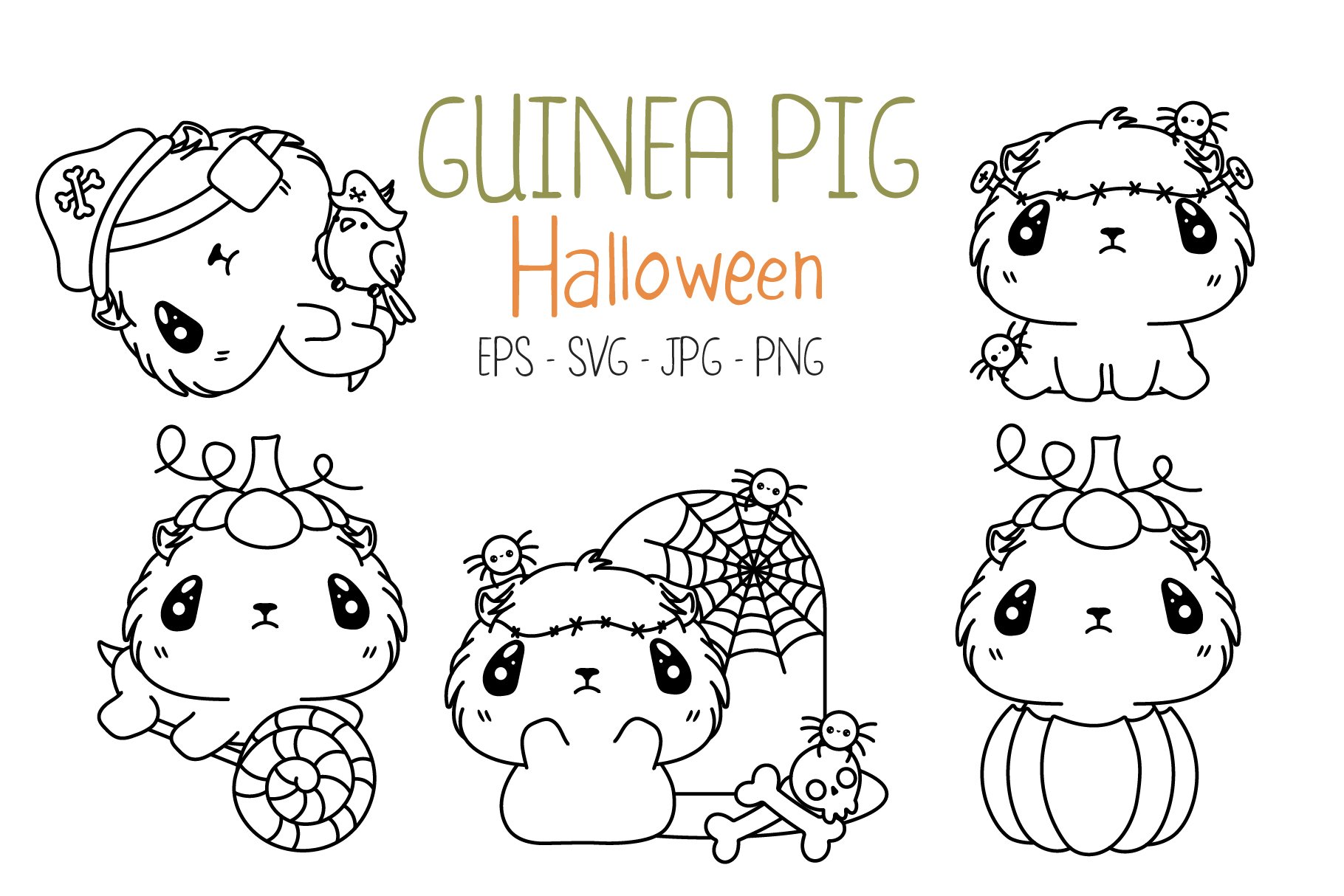 Set halloween guinea pig coloring page