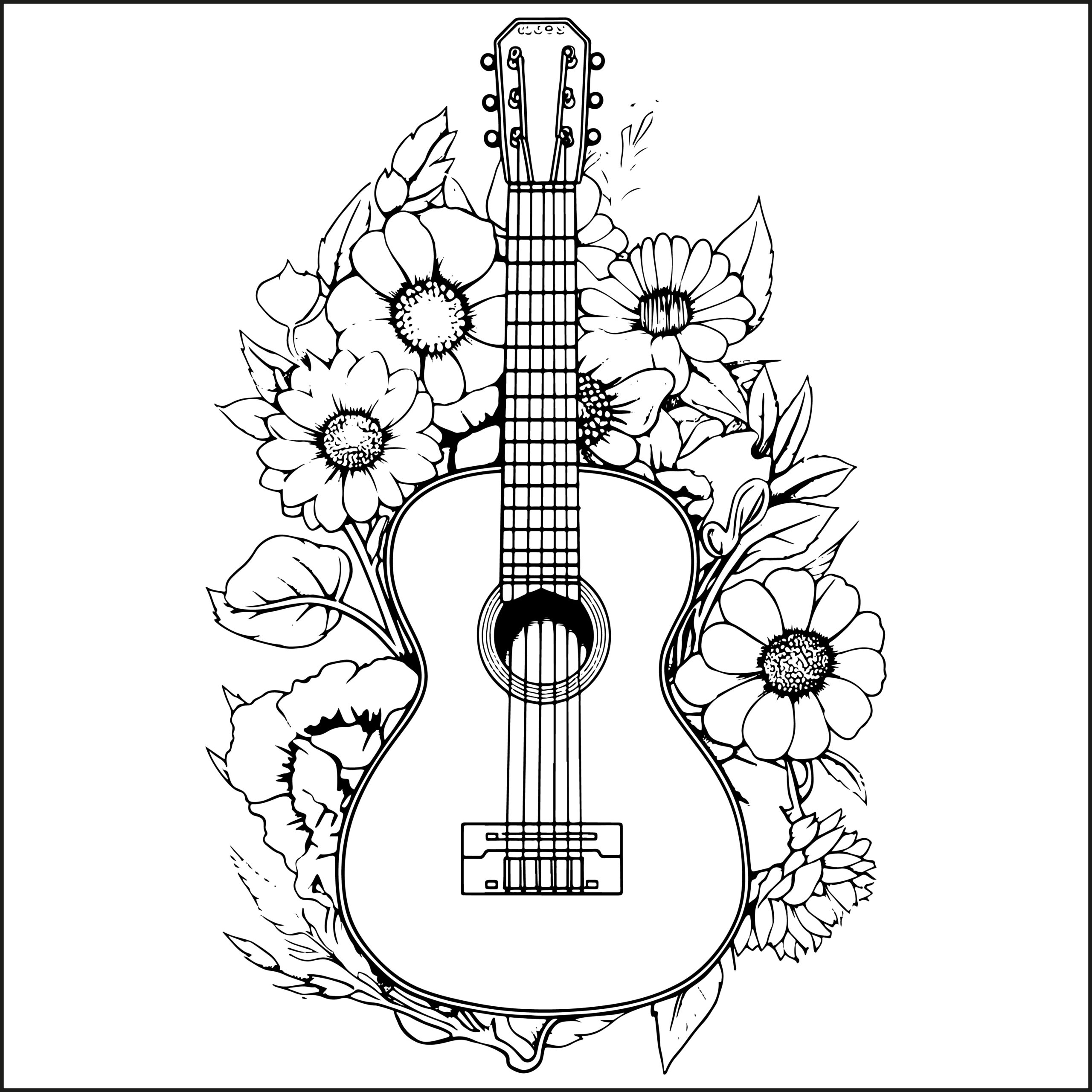 Guitar with flower coloring book guitar with flower coloring pages made by teachers
