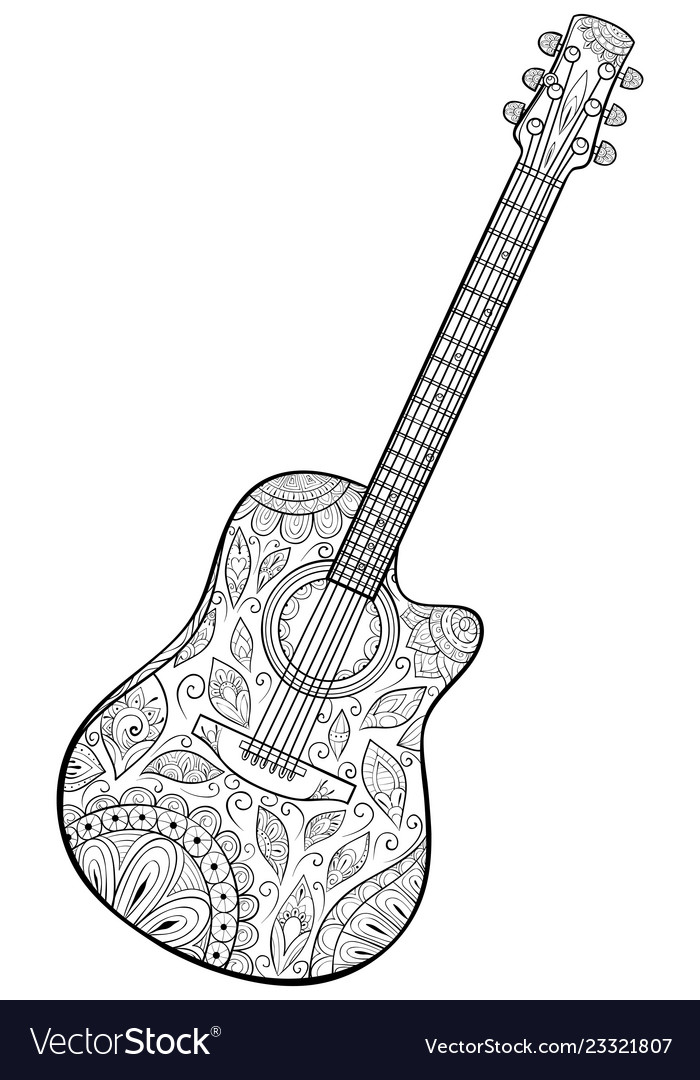 Adult coloring bookpage a cute guitar image vector image