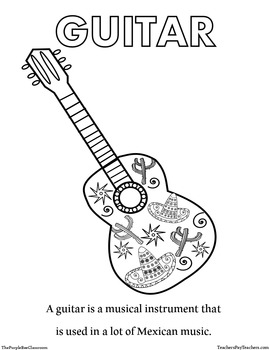 Cinco de mayo guitar coloring sheet by the purple bee classroom tpt