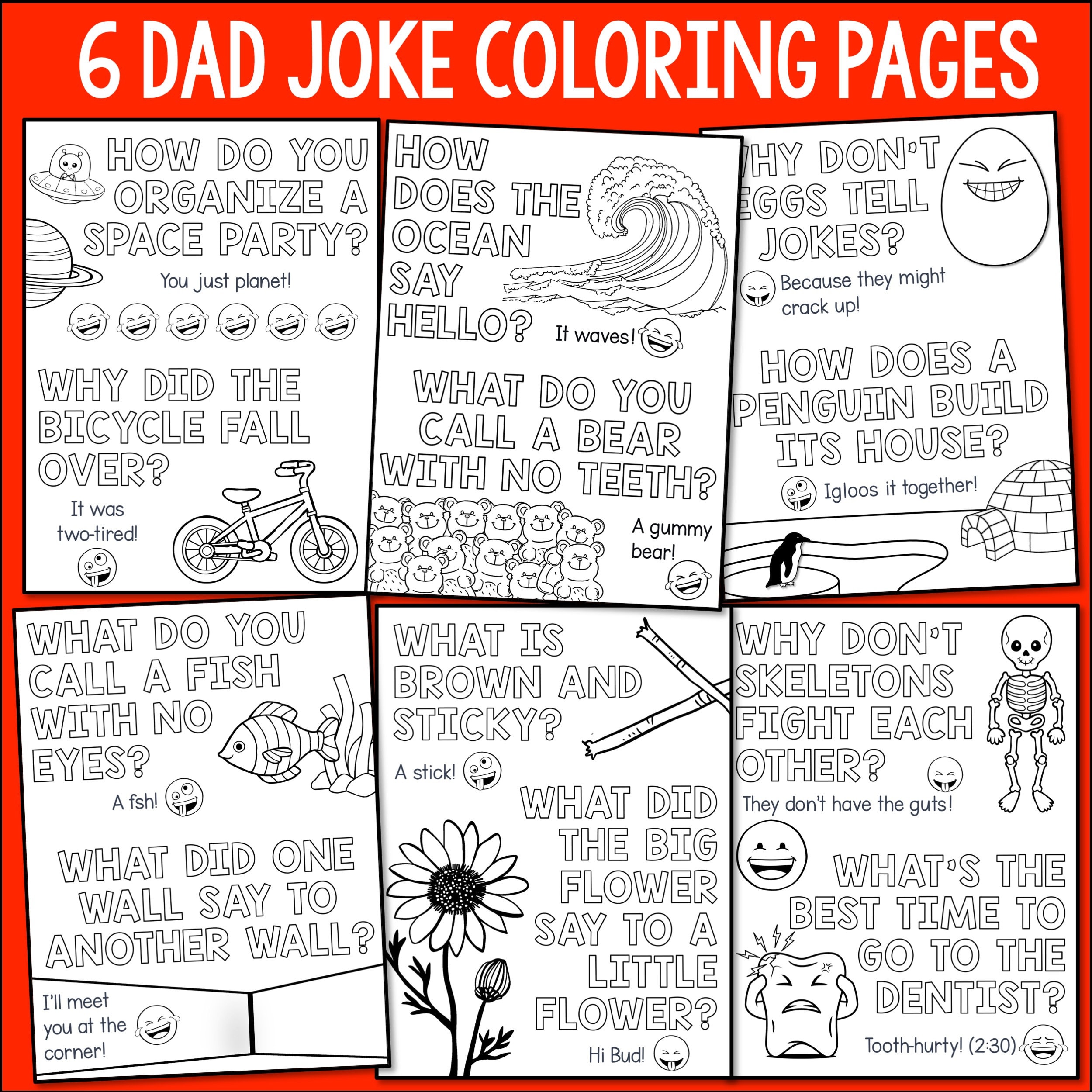 Dad jokes coloring pages for fathers day funny printable activity for kids family fun download gift for dad humor instant pdf