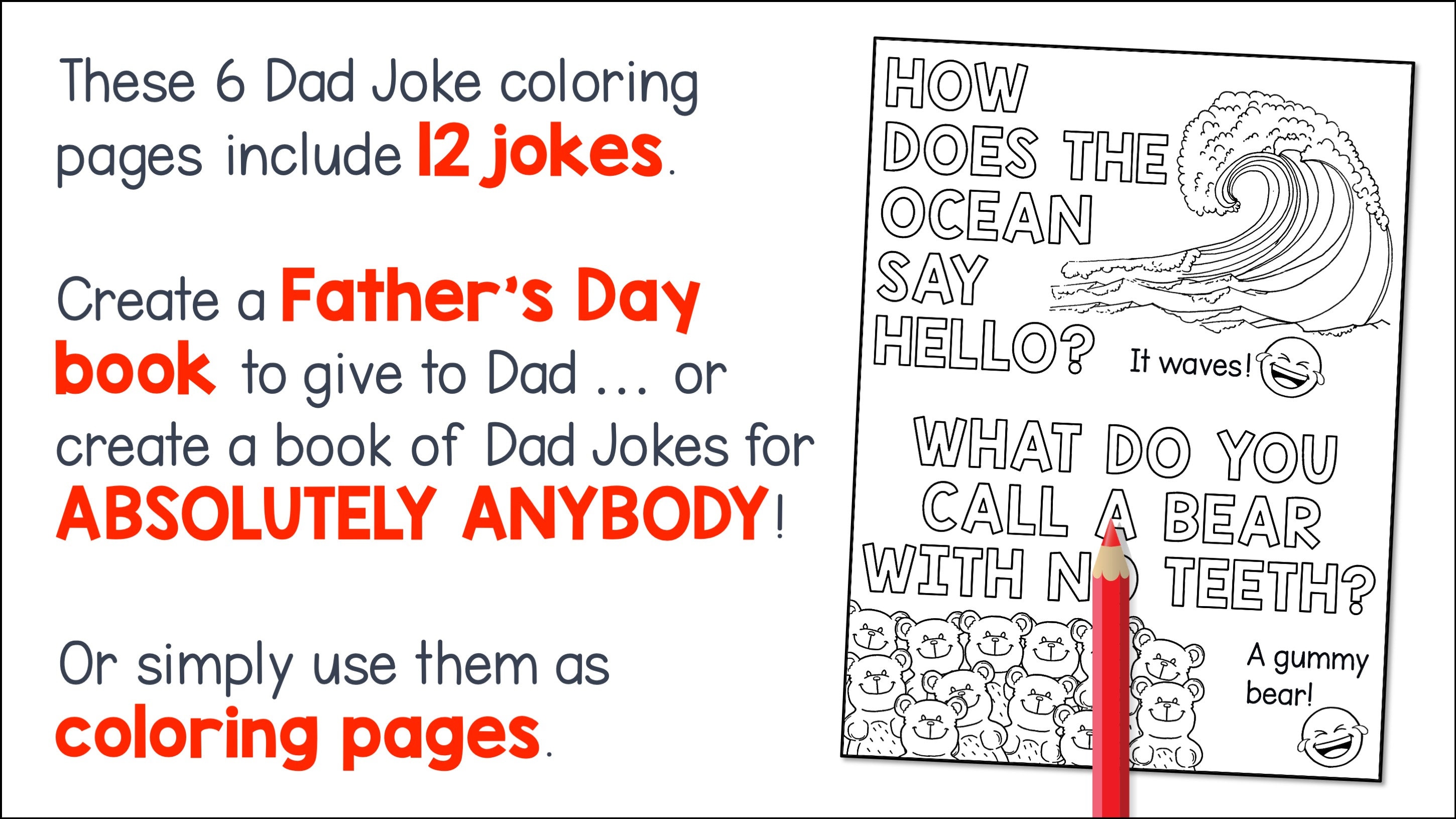 Dad jokes coloring pages for fathers day funny printable activity for kids family fun download gift for dad humor instant pdf