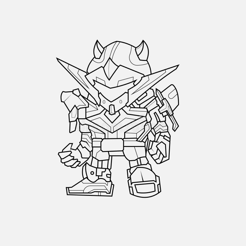 Coloring page outline of gundam cartoon robot for children friendly mechanism children s toy robot stock vector