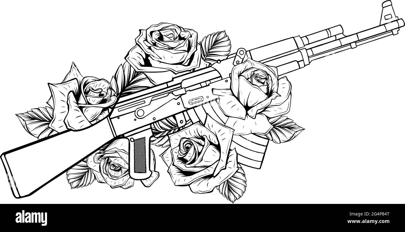 Vector illustration of rifle with roses design stock vector image art