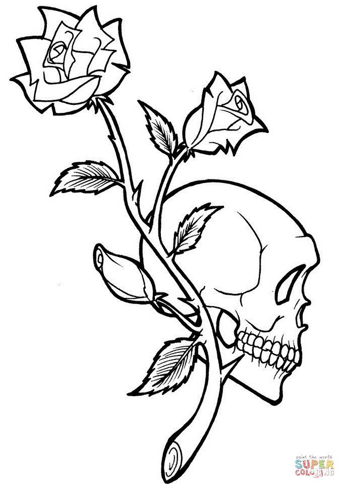 Rose and skull tattoo coloring page free printable coloring pages
