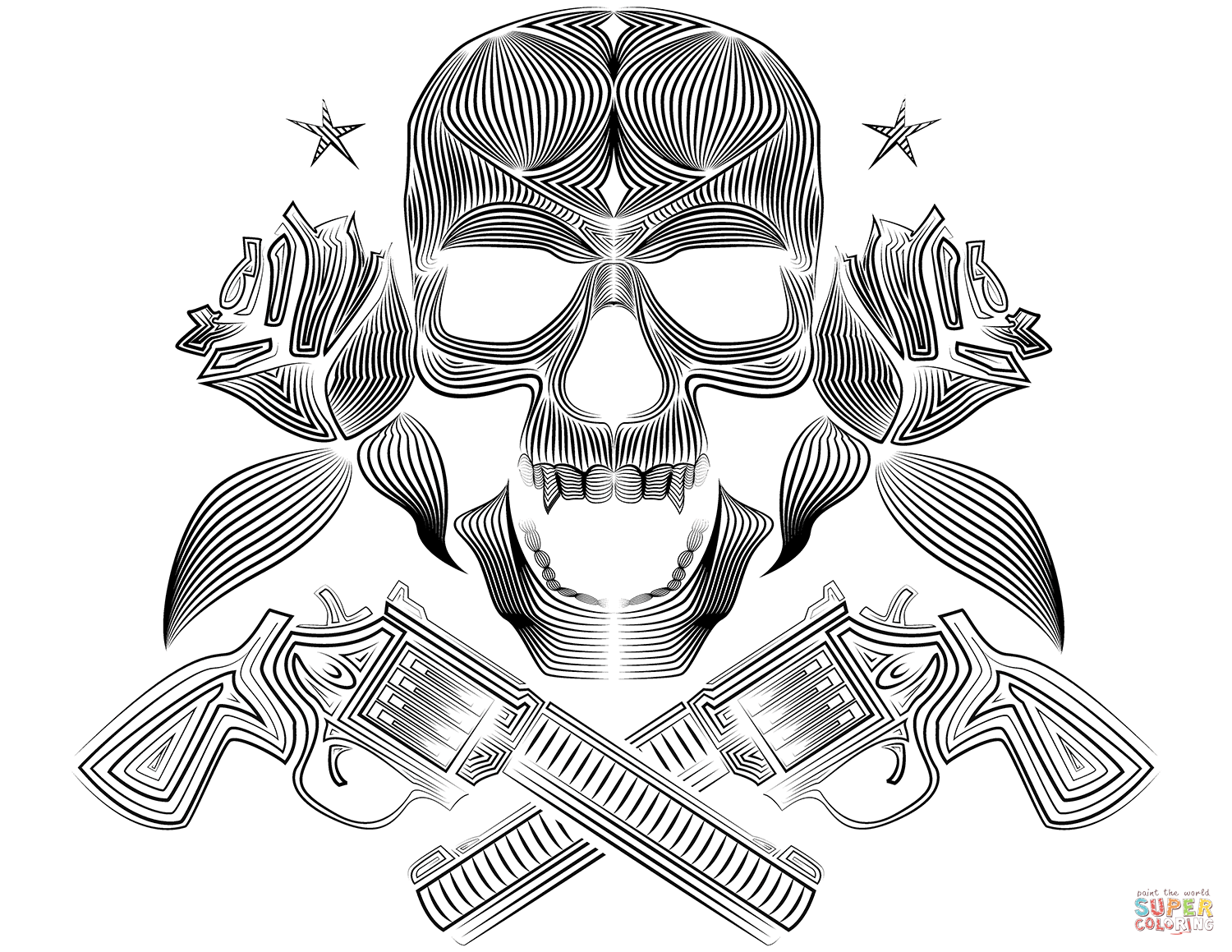 Skull roses and guns coloring page free printable coloring pages