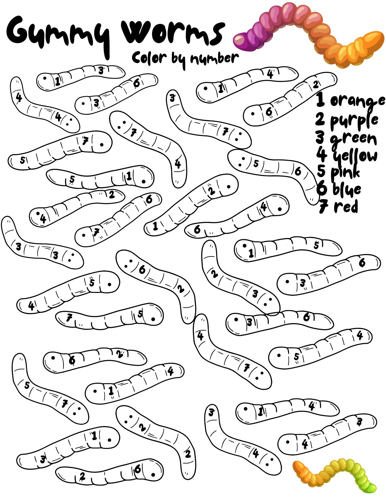 Gummy worm color by number