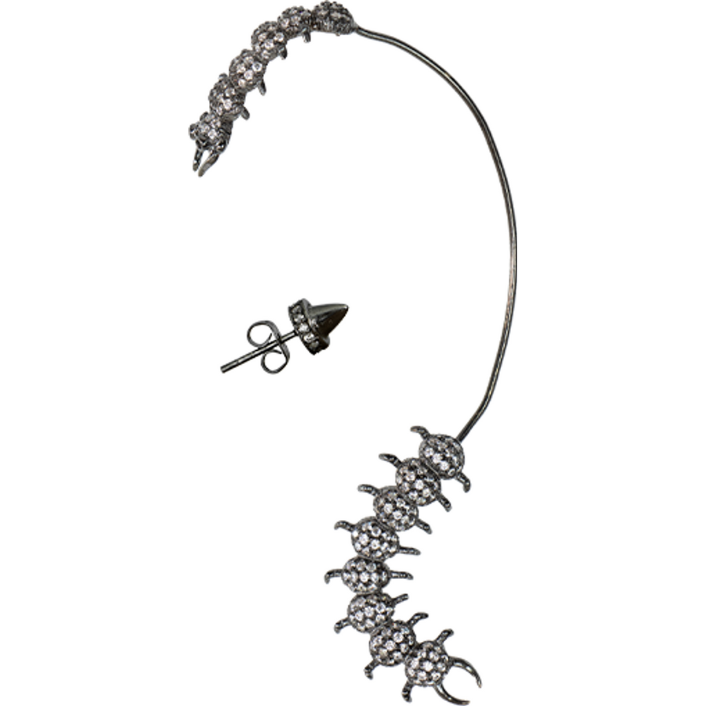 Ear coff negro forma gusano zirconia blanca â