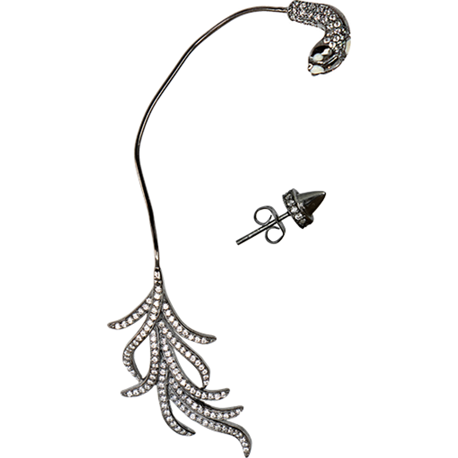 Ear coff negro forma hoja zirconia blanca â