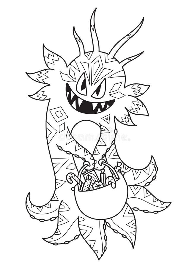 Doodle halloween coloring book page cute monster antistress for adults and children stock vector