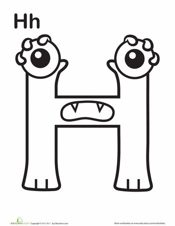 Monster h worksheet education monster coloring pages monster h monster theme classroom