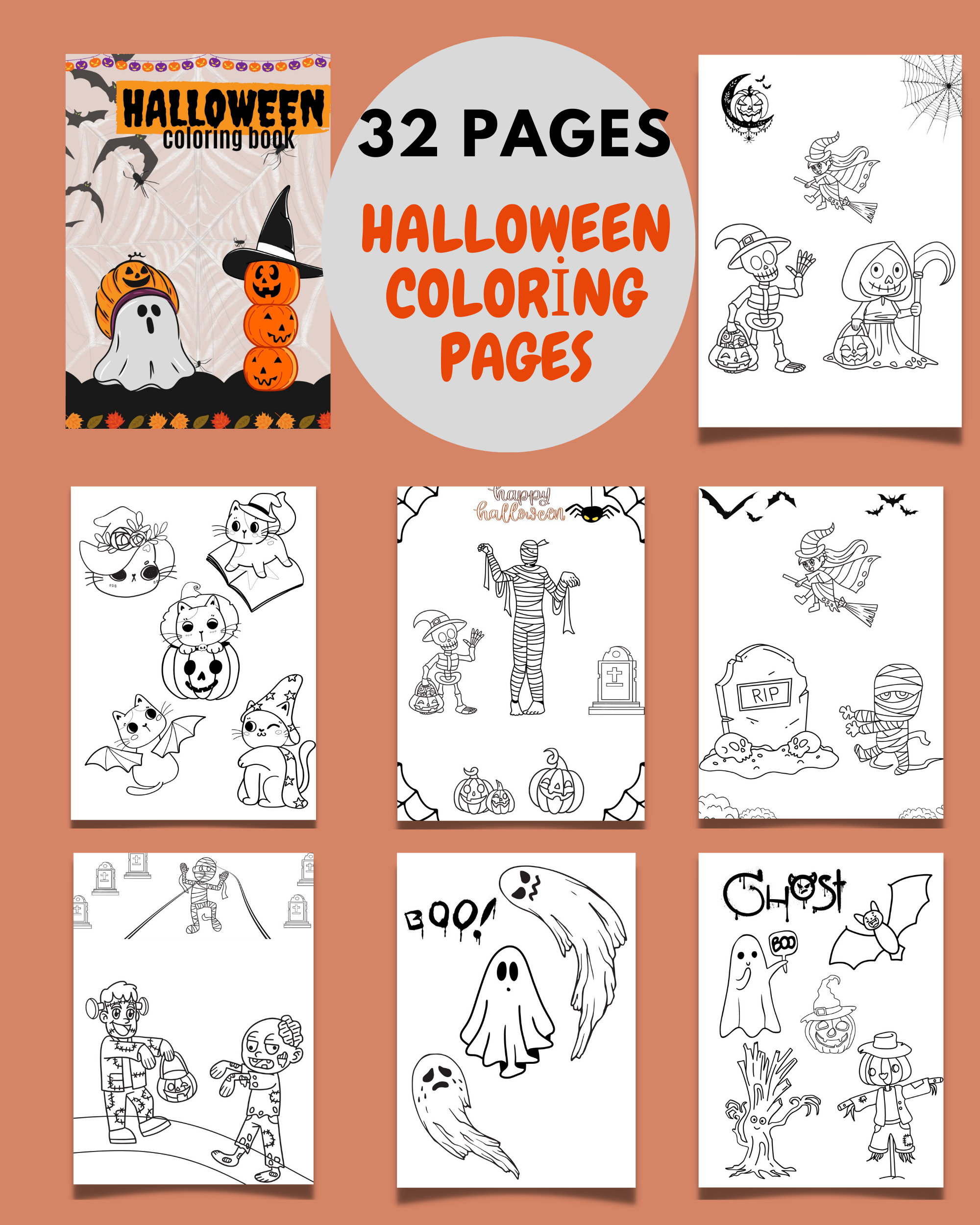 Halloween coloring pages cute halloween activity non scary halloween coloring printable coloring book for kids halloween party activity