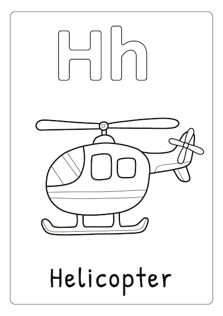 Premium vector alphabet letter h for helicopter coloring page for kids